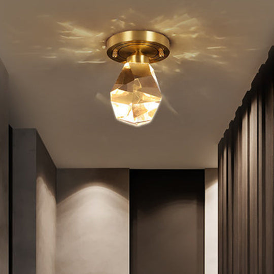 Gold Gem-Shaped LED Crystal Flush Mount Ceiling Light