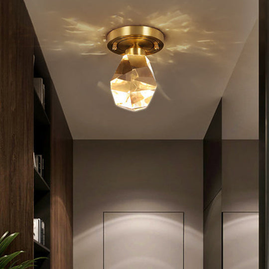 Gold Gem-Shaped LED Crystal Flush Mount Ceiling Light