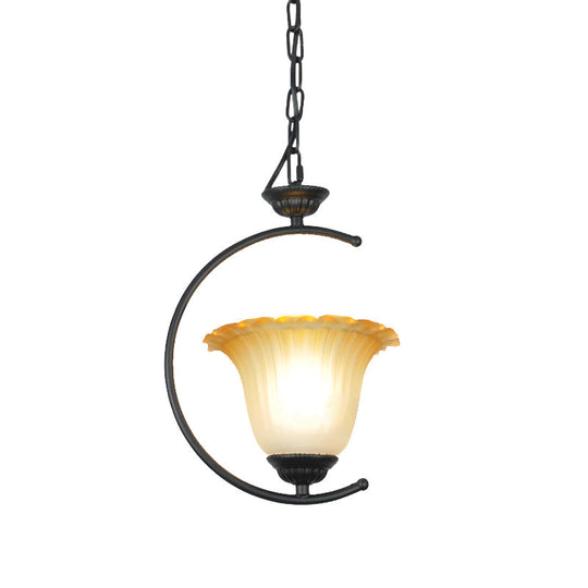 Classical Flared Pendant Light Fixture - White/Black Metal For Living Room Ceiling