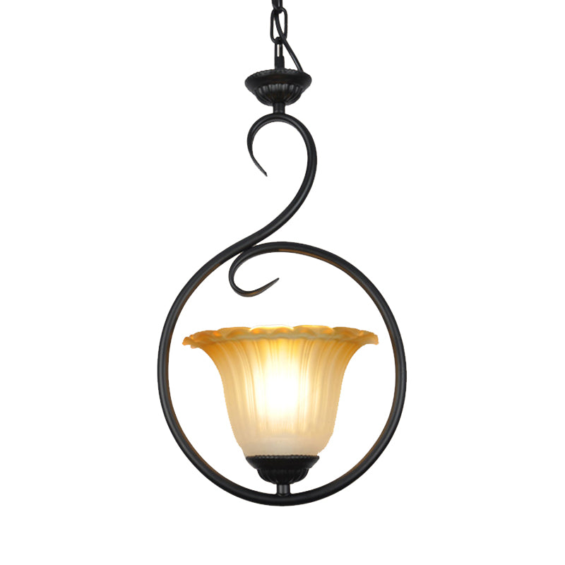 Flower Pendant Light Fixture With Traditional Style & Black/White Metal Finish