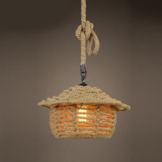 Beige Natural Rope Ceiling Pendant Light- 1 Light Industrial Lodge Style- Dining Room