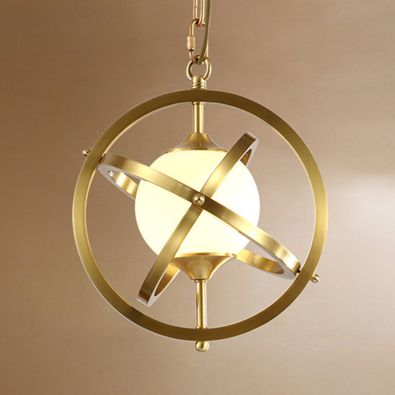 Brass Globe Pendant: Classical 1-Light Living Room Ceiling Fixture