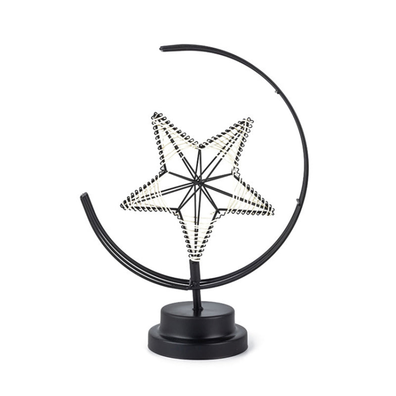 Metallic Star And Moon Led Nightstand Lamp For Bedroom Decor