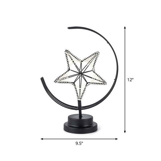 Metallic Star And Moon Led Nightstand Lamp For Bedroom Decor