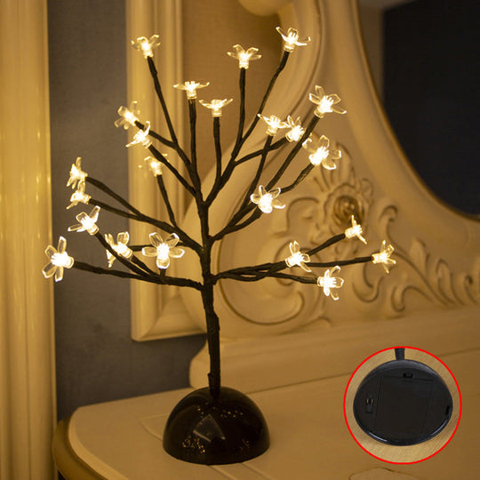 Black Led Nightstand Lamp: Tree Shaped Battery Table Light Decor For Bedroom / E