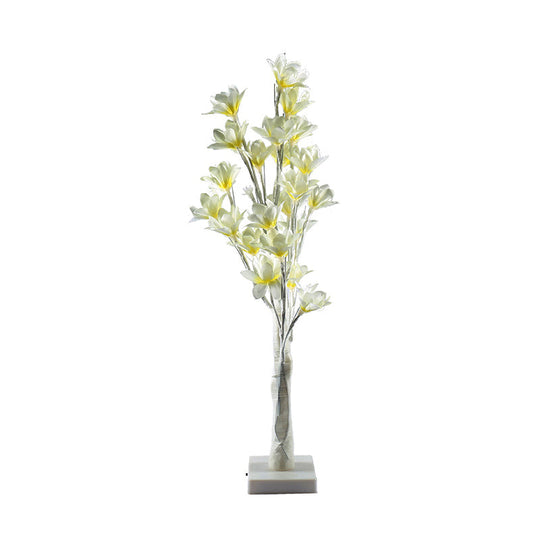 White Floral Tree Led Table Lamp: Modern Metallic Decor For Living Room