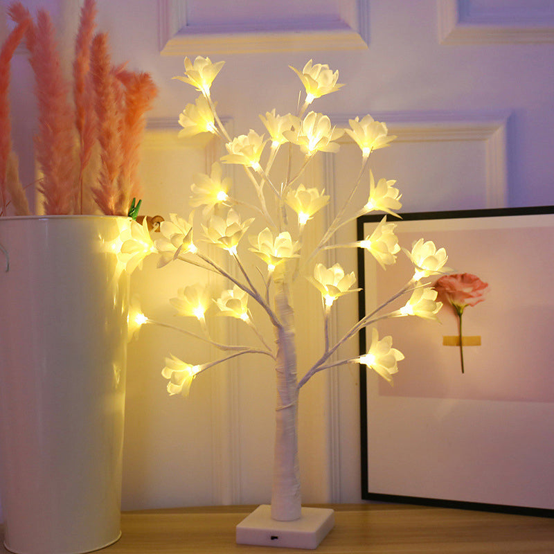 White Led Flower Tree Lamp: Artistic Metallic Usb Table/Floor Lighting For Living Room / Battery