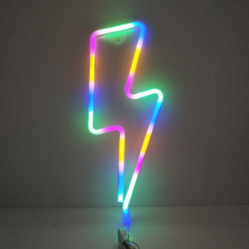 White Led Lightning Bolt Table Lamp: Artistic Rubber Bedroom Nightstand Light With Battery / Multi