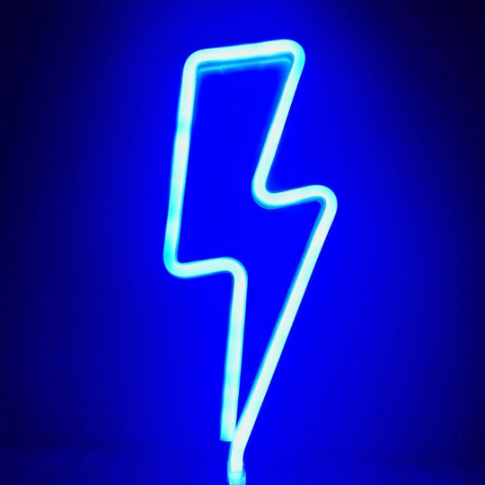 White Led Lightning Bolt Table Lamp: Artistic Rubber Bedroom Nightstand Light With Battery / Blue