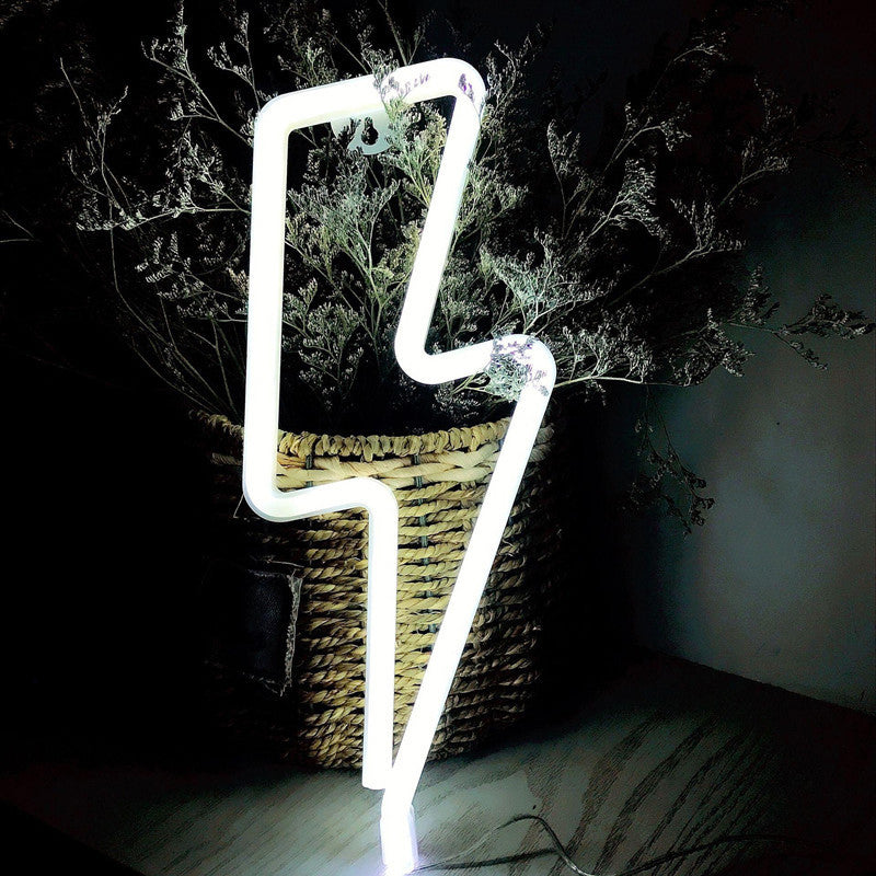 White Led Lightning Bolt Table Lamp: Artistic Rubber Bedroom Nightstand Light With Battery /