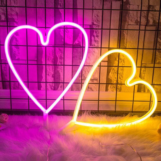 Heart Shaped Led Neon Night Light - Art Decor For Bedroom Wall Lighting Ideas