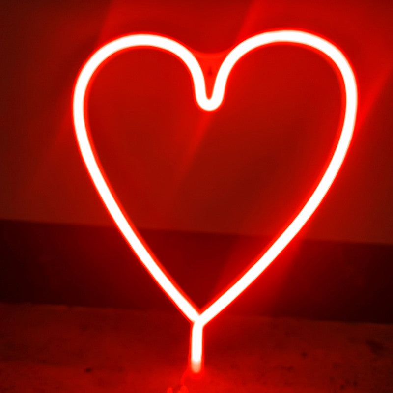 Heart Shaped Led Neon Night Light - Art Decor For Bedroom Wall Lighting Ideas White / Battery Red