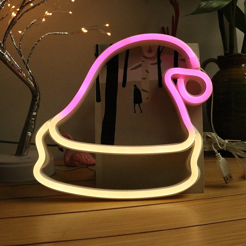 Led White Christmas Hat Wall Light: Festive Battery-Powered Neon Decor / Battery