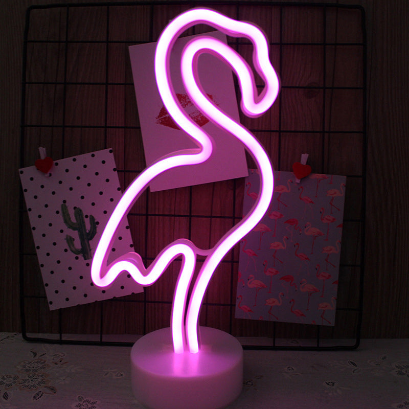 White Plastic Cartoon Led Table Light For Bedroom With Contemporary Neon Night Lighting / Battery A