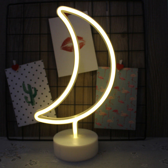 White Plastic Cartoon Led Table Light For Bedroom With Contemporary Neon Night Lighting / Battery G