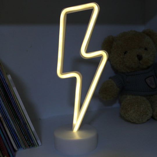 White Plastic Cartoon Led Table Light For Bedroom With Contemporary Neon Night Lighting / Battery H