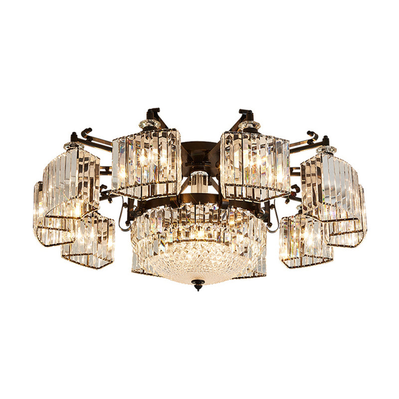 Black Clear Crystal Radial Chandelier Semi Flush Mount Light for Traditional Living Room