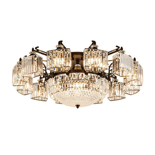 Black Clear Crystal Radial Chandelier Semi Flush Mount Light for Traditional Living Room