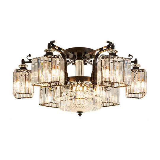 Black Clear Crystal Radial Chandelier Semi Flush Mount Light for Traditional Living Room