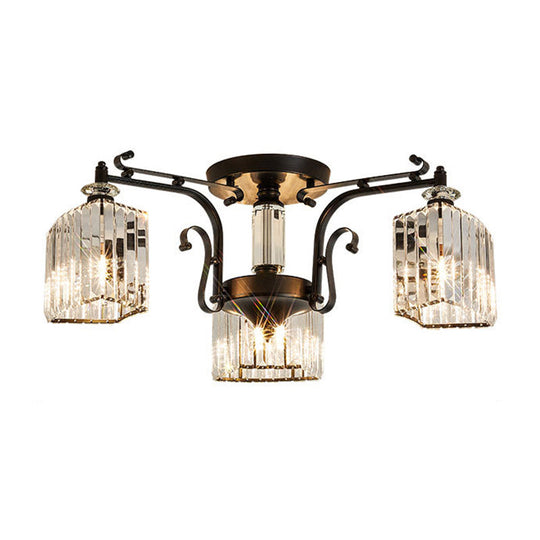 Black Clear Crystal Radial Chandelier Semi Flush Mount Light for Traditional Living Room