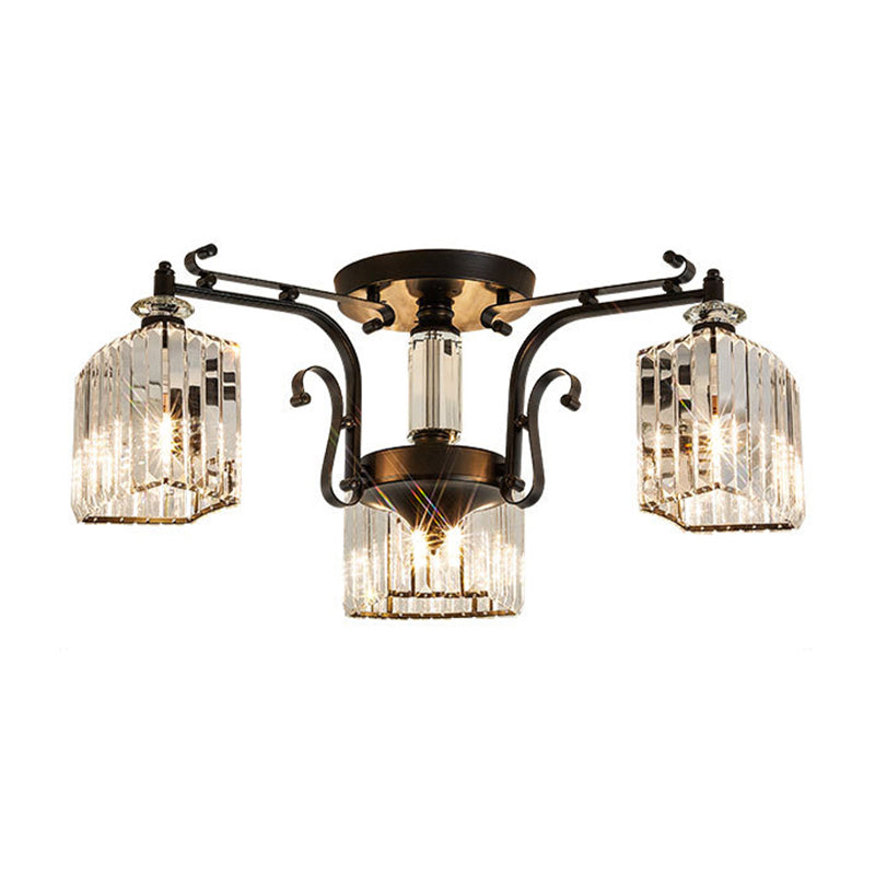 Black Clear Crystal Radial Chandelier Semi Flush Mount Light For Traditional Living Room 3 /