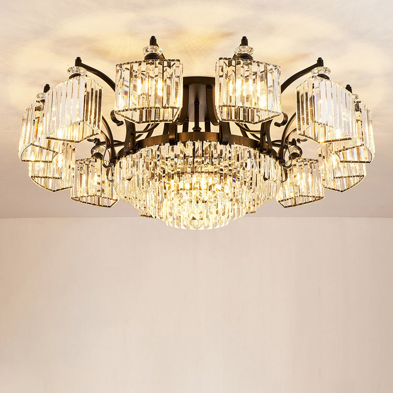 Retro Black Crystal Semi Flush Chandelier For Tiered Living Room Ceiling 16 /