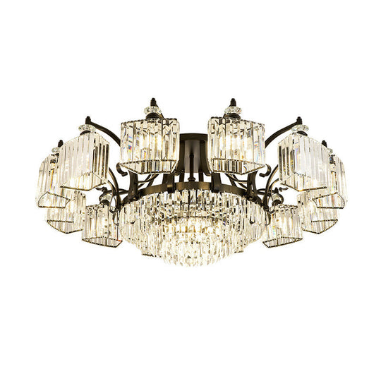 Retro Black Crystal Semi Flush Chandelier for Tiered Living Room Ceiling