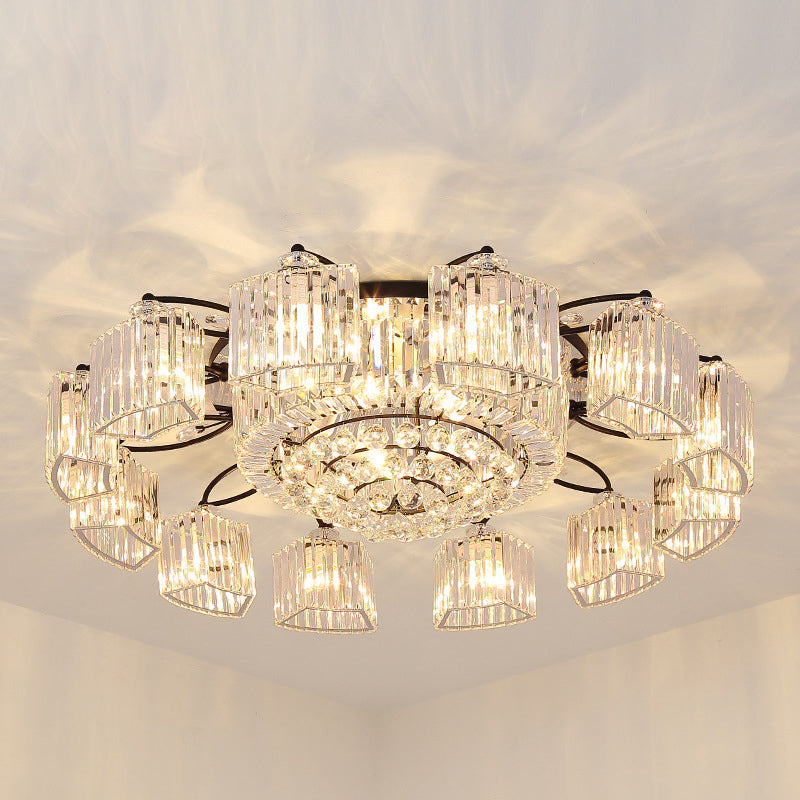 Black Semi Flush Mount Light With Clear Prismatic Crystal For Modern Branch Style 17 /