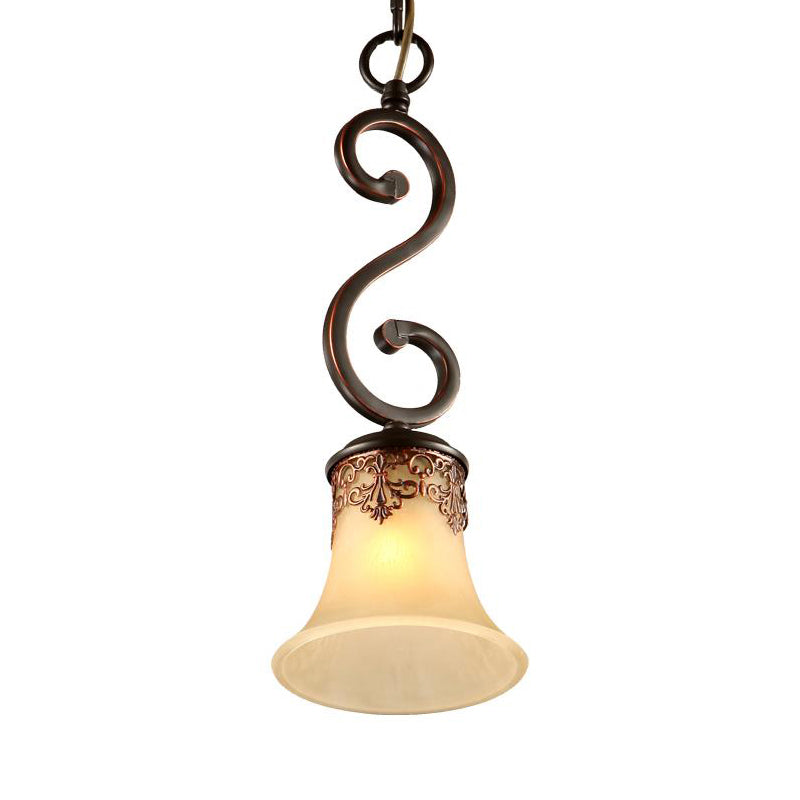 Traditional White Frosted Glass Pendant Light: 1-Light Flared Hanging Fixture For Dining Room