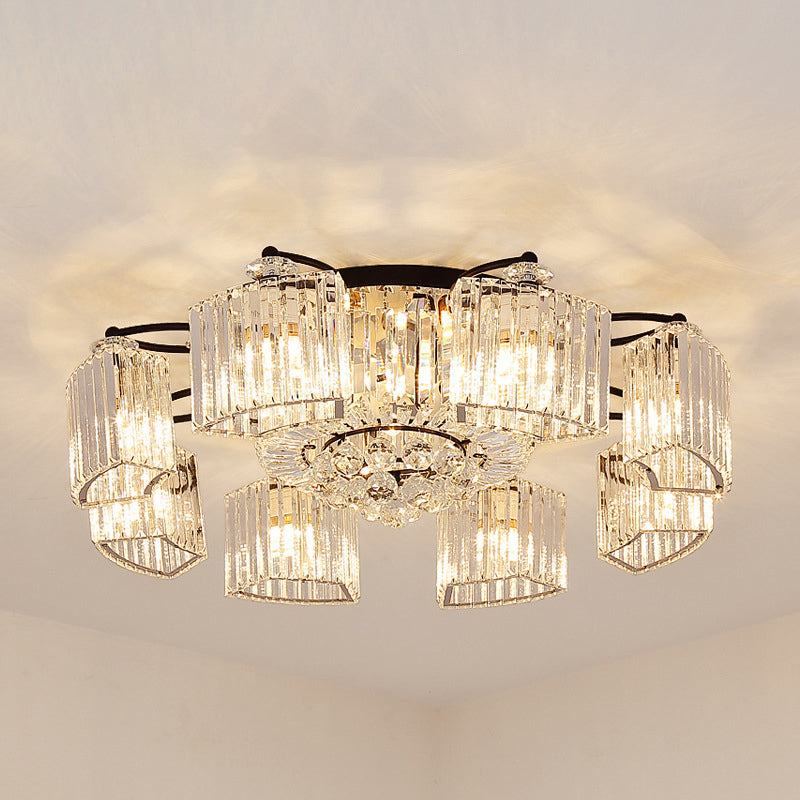 Black Semi Flush Mount Light With Clear Prismatic Crystal For Modern Branch Style