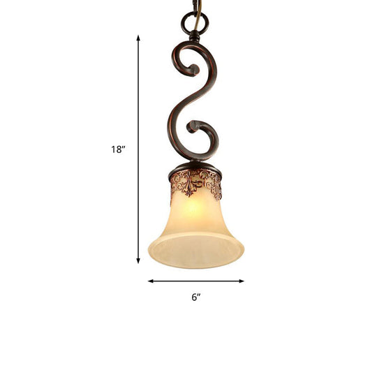 Traditional White Frosted Glass Pendant Light: 1-Light Flared Hanging Fixture For Dining Room