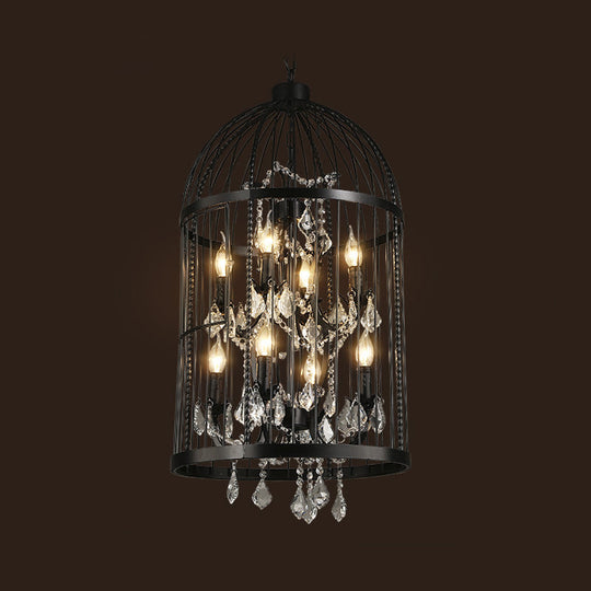 Birdcage Chandelier Metal Pendant Light With Crystal Drapes - Farmhouse Style Lamp