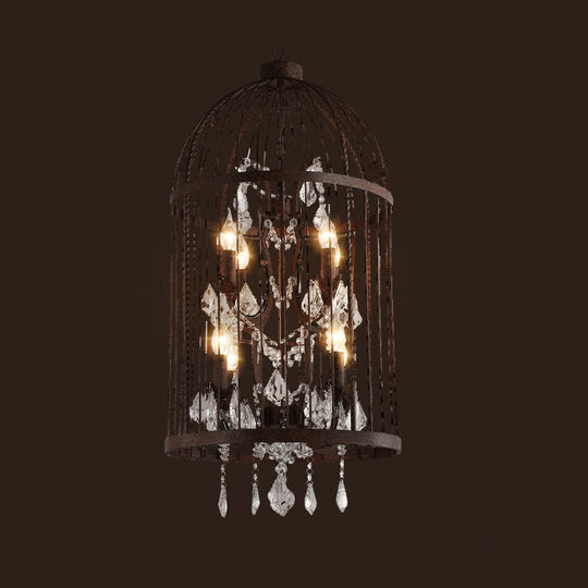 Birdcage Chandelier Metal Pendant Light With Crystal Drapes - Farmhouse Style Lamp