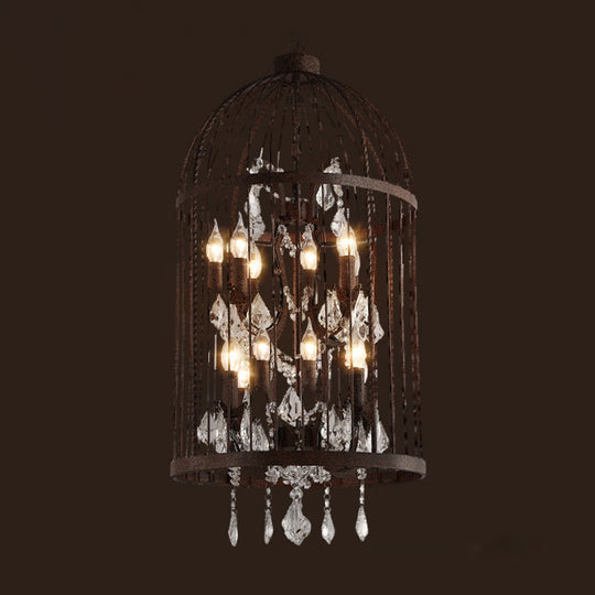 Birdcage Chandelier Metal Pendant Light With Crystal Drapes - Farmhouse Style Lamp