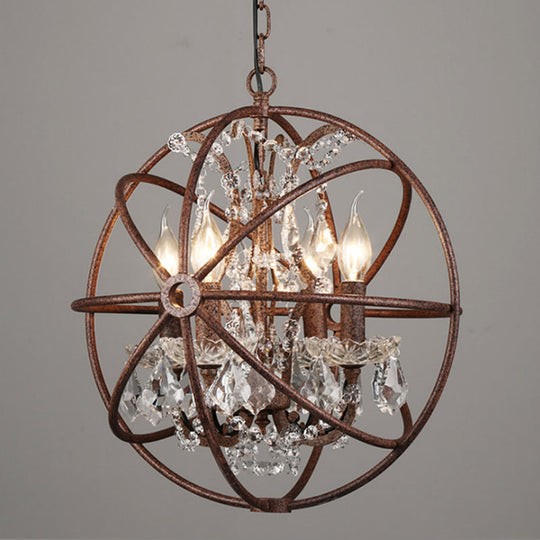 Rustic 4-Light Wrought Iron Chandelier Pendant With Crystal Deco For Restaurants