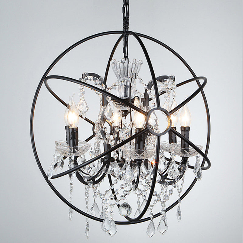 Rustic 4-Light Wrought Iron Chandelier Pendant With Crystal Deco For Restaurants