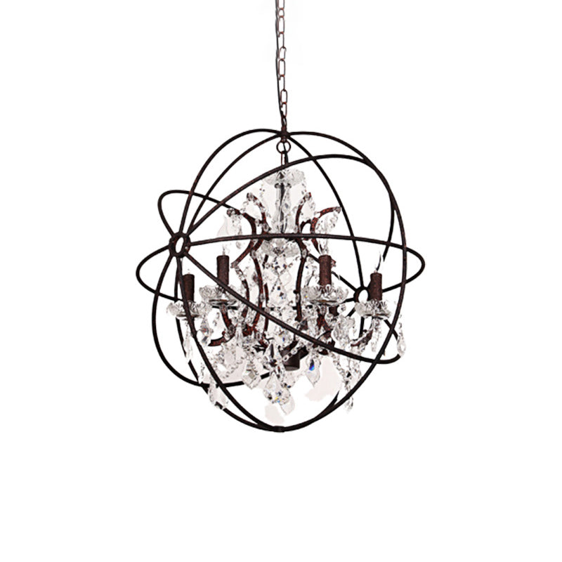 Circling Rings Farmhouse Wrought Iron Chandelier With Crystal Accents