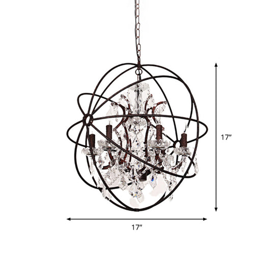 Circling Rings Farmhouse Wrought Iron Chandelier With Crystal Accents