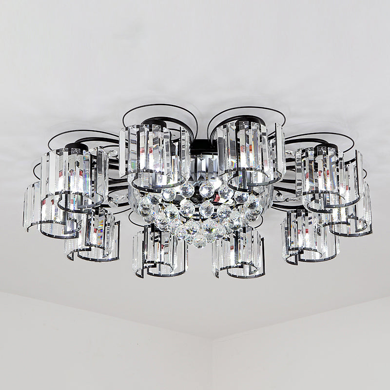 Contemporary Crystal Flush Ceiling Light Fixture in Black for Flower Bedroom