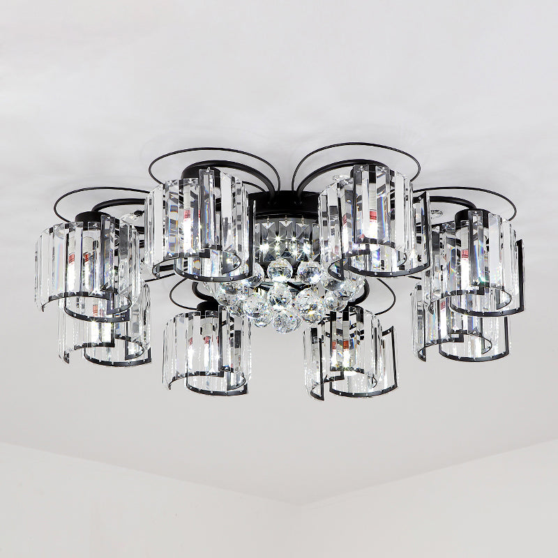 Contemporary Crystal Flush Ceiling Light Fixture in Black for Flower Bedroom