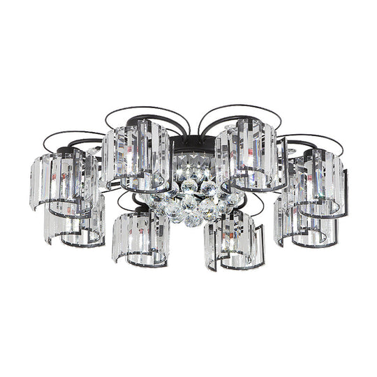 Contemporary Crystal Flush Ceiling Light Fixture in Black for Flower Bedroom