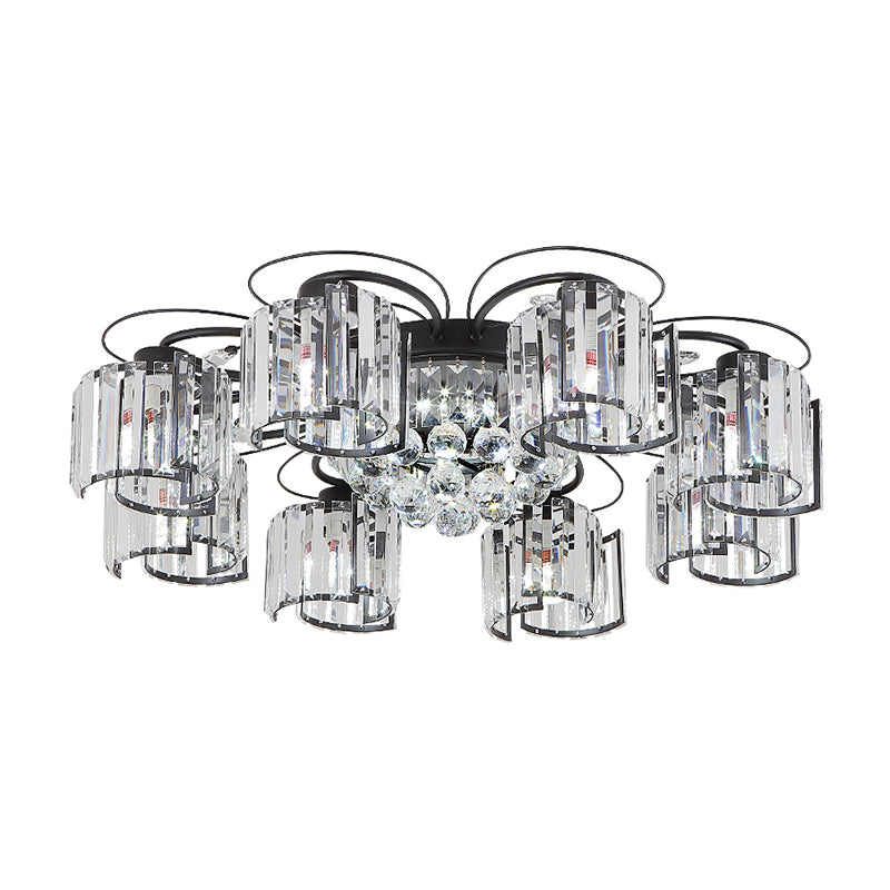 Contemporary Crystal Flush Ceiling Light Fixture In Black For Flower Bedroom