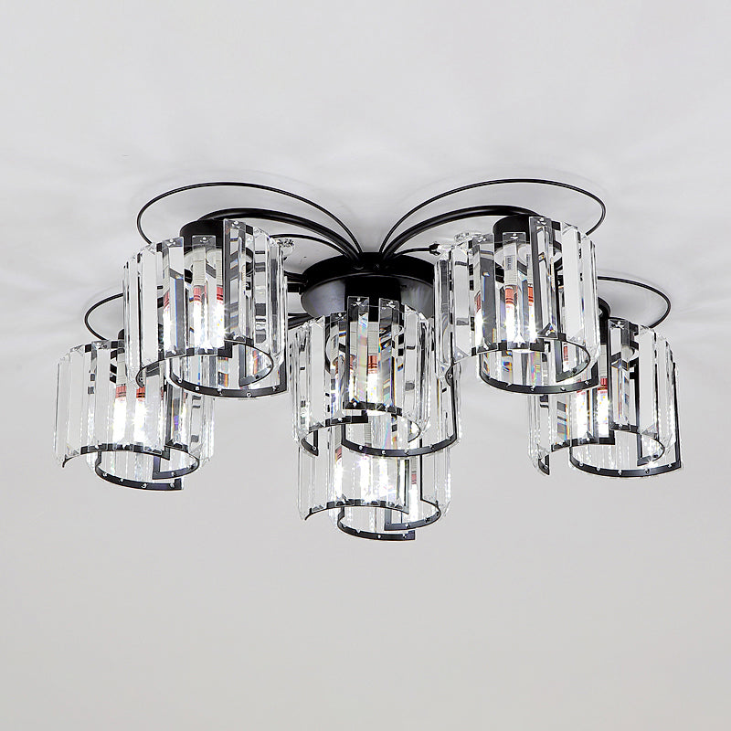 Contemporary Crystal Flush Ceiling Light Fixture in Black for Flower Bedroom