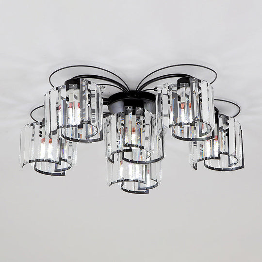 Contemporary Crystal Flush Ceiling Light Fixture In Black For Flower Bedroom