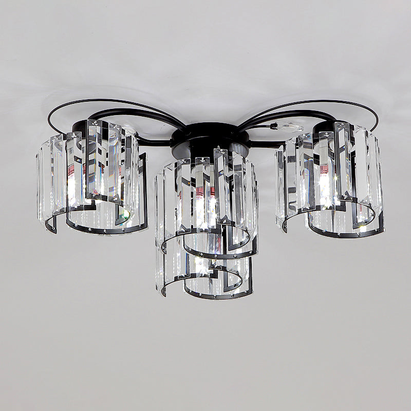 Contemporary Crystal Flush Ceiling Light Fixture in Black for Flower Bedroom