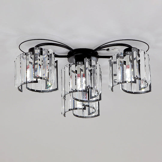 Contemporary Crystal Flush Ceiling Light Fixture in Black for Flower Bedroom