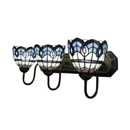 8/9 Stained Glass Bowl Wall Light - Baroque 3-Light Bathroom Sconce In Blue