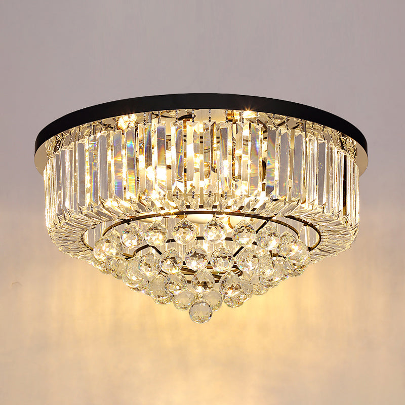 Modern Cone Shape Crystal Flush Mount Ceiling Light In Black