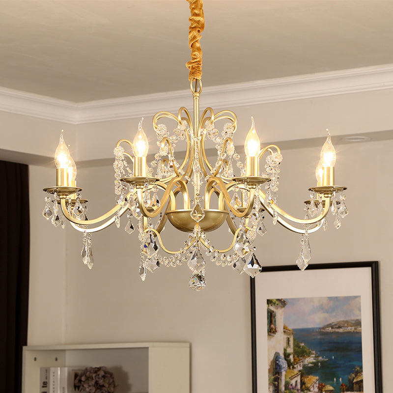 Gold Finish Crystal Chandelier Light: Elegant Dining Room Lighting Fixture