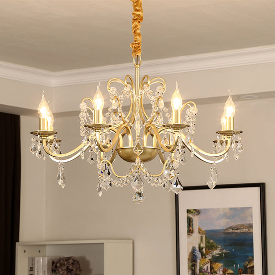 Gold Finish Crystal Chandelier Light: Elegant Dining Room Lighting Fixture 8 / Shadeless